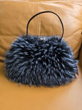 Rachel Zoe Black and Silver Faux Fur Mini Bag